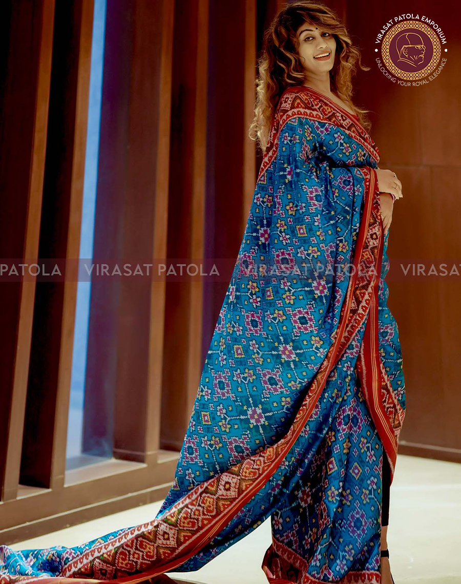 Blue and Red Traditional Patola Saree