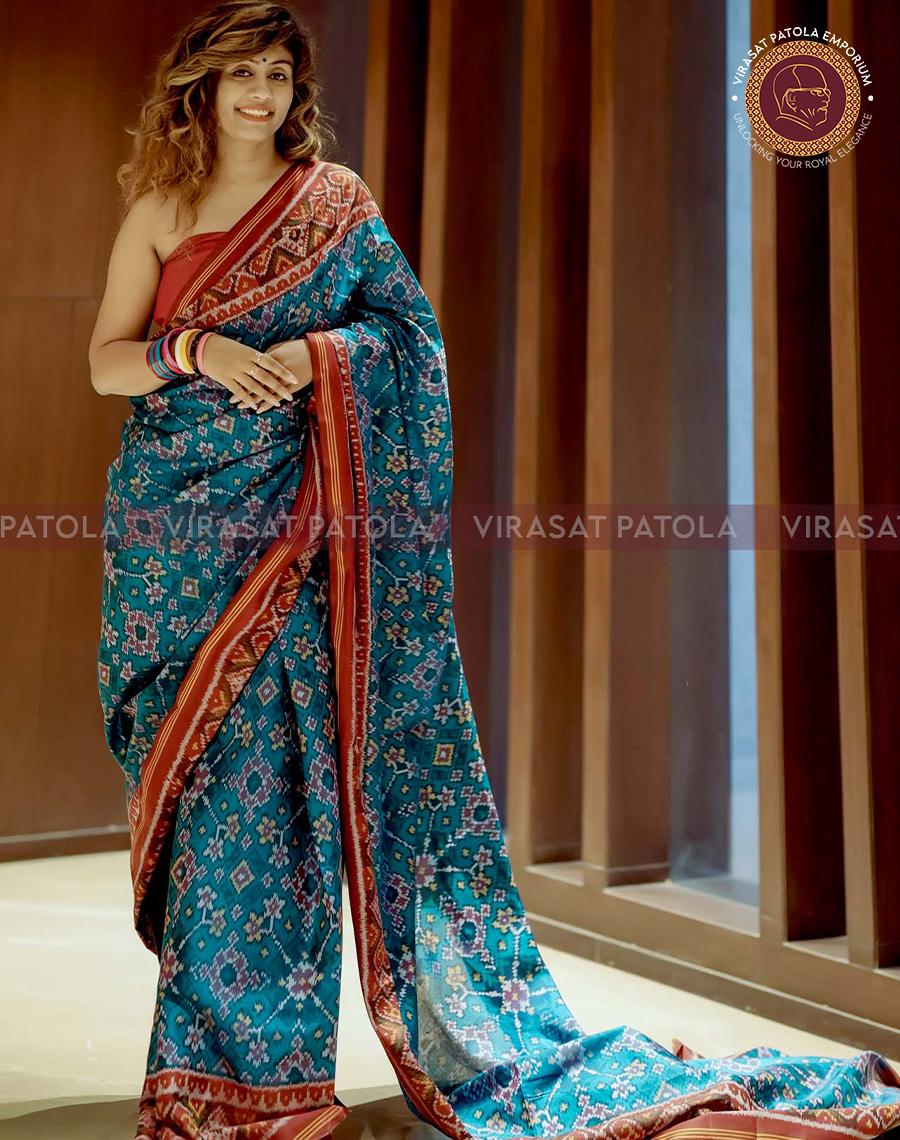 Blue and Red Traditional Patola Saree