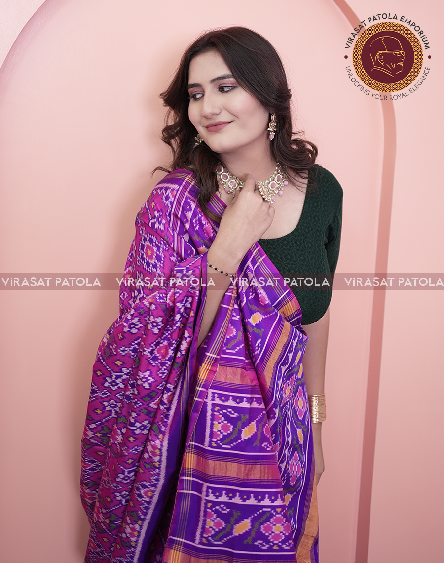 Blue Pink Navaratna Patola Saree