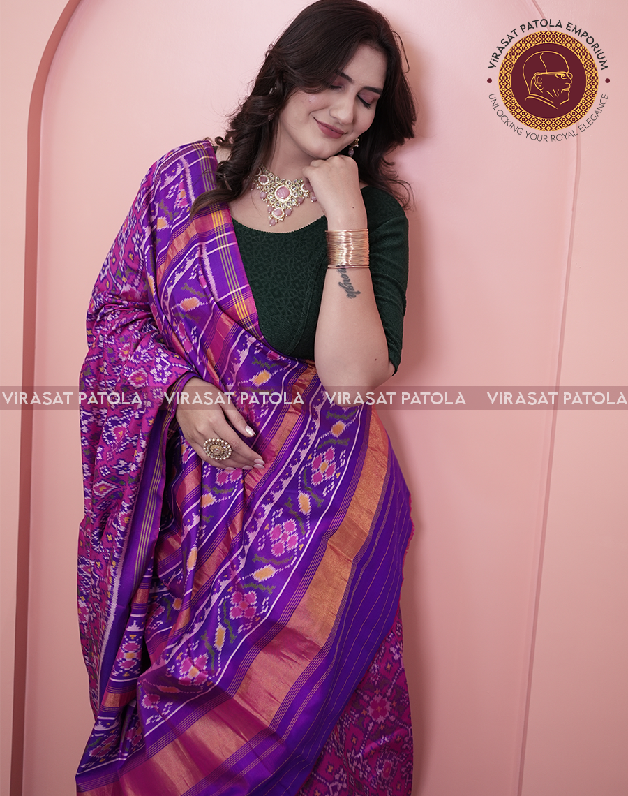 Blue Pink Navaratna Patola Saree