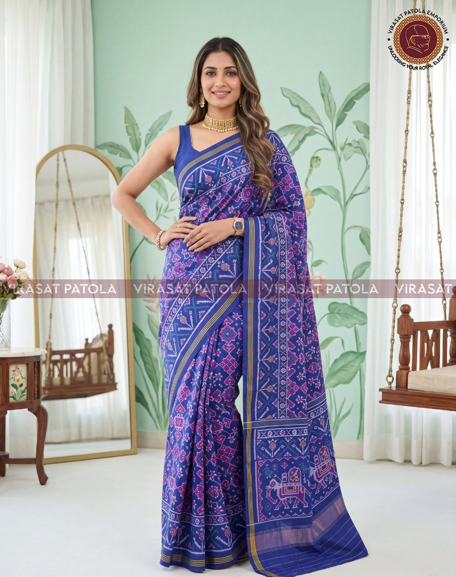 Blue Navrtana with Elephants Traditional Patola Saree
