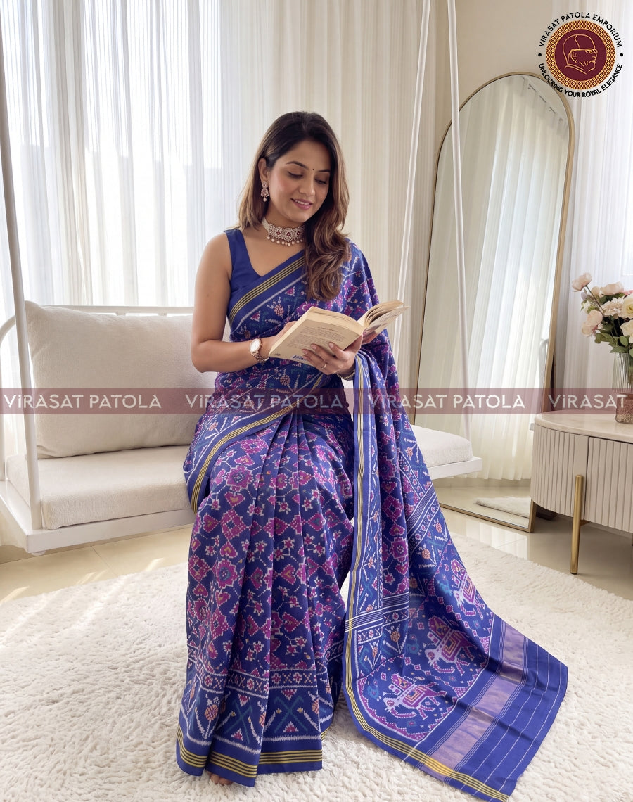 Blue Navrtana with Elephants Traditional Patola Saree