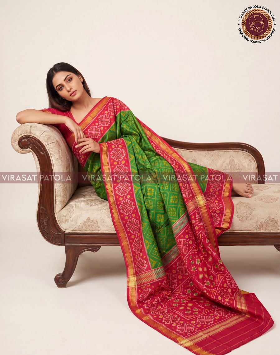 Parrot Green Panchanda Traditional Patola Saree