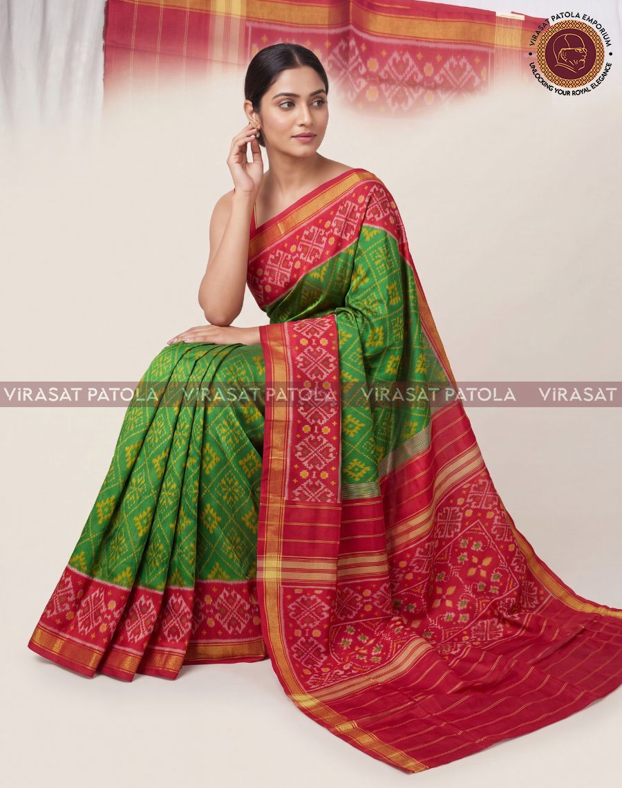 Parrot Green Panchanda Traditional Patola Saree