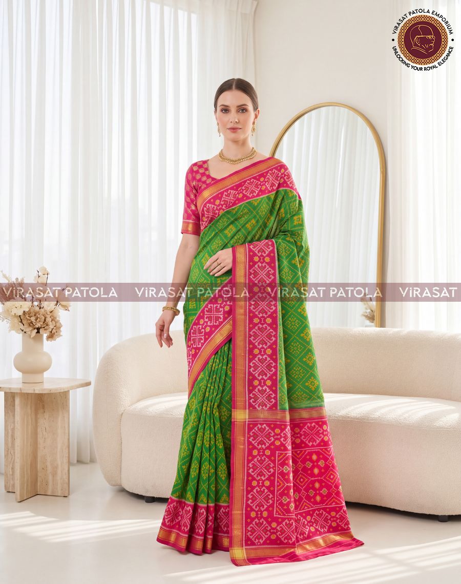 Parrot Green Panchanda Traditional Patola Saree