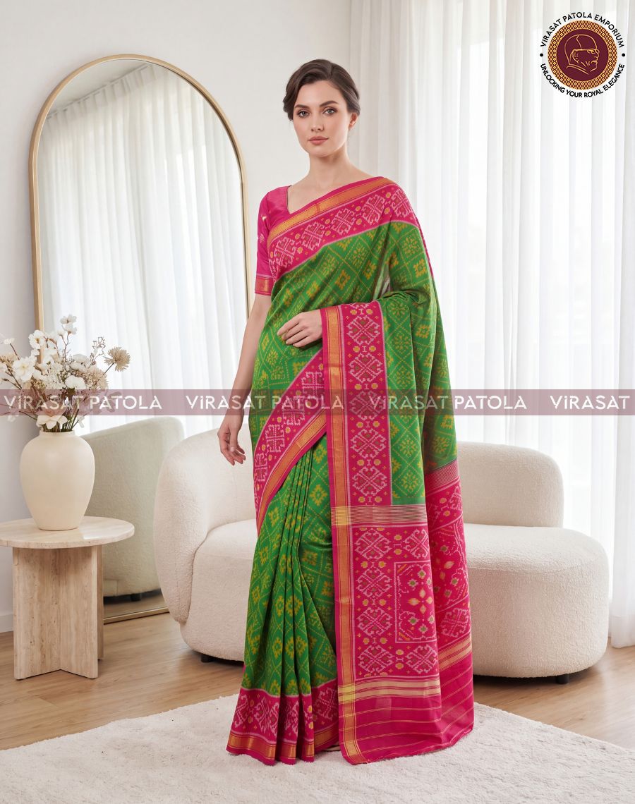 Parrot Green Panchanda Traditional Patola Saree