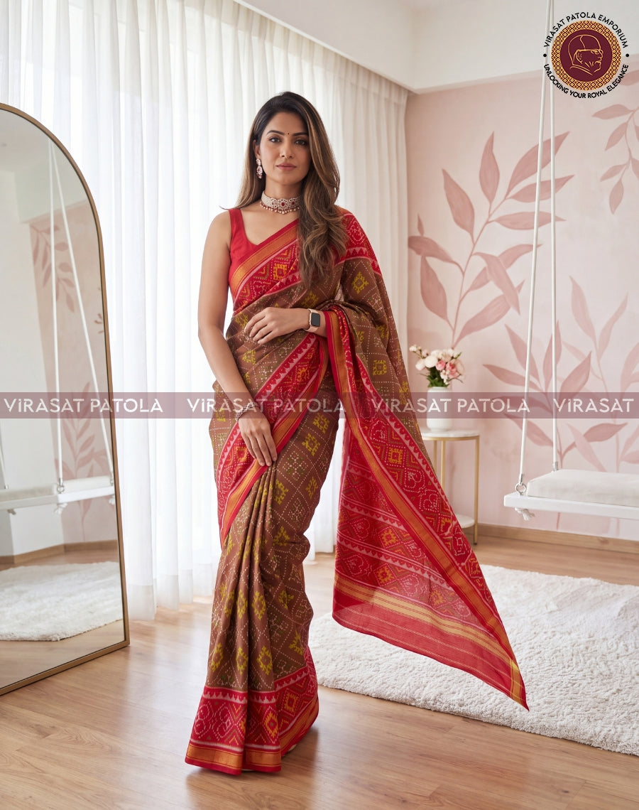 Red Green Panchanda Dual Tone Traditional Patola Saree