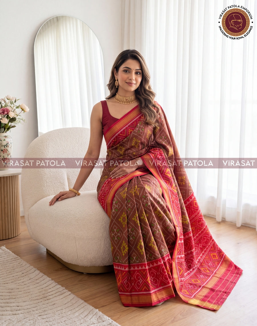 Red Green Panchanda Dual Tone Traditional Patola Saree