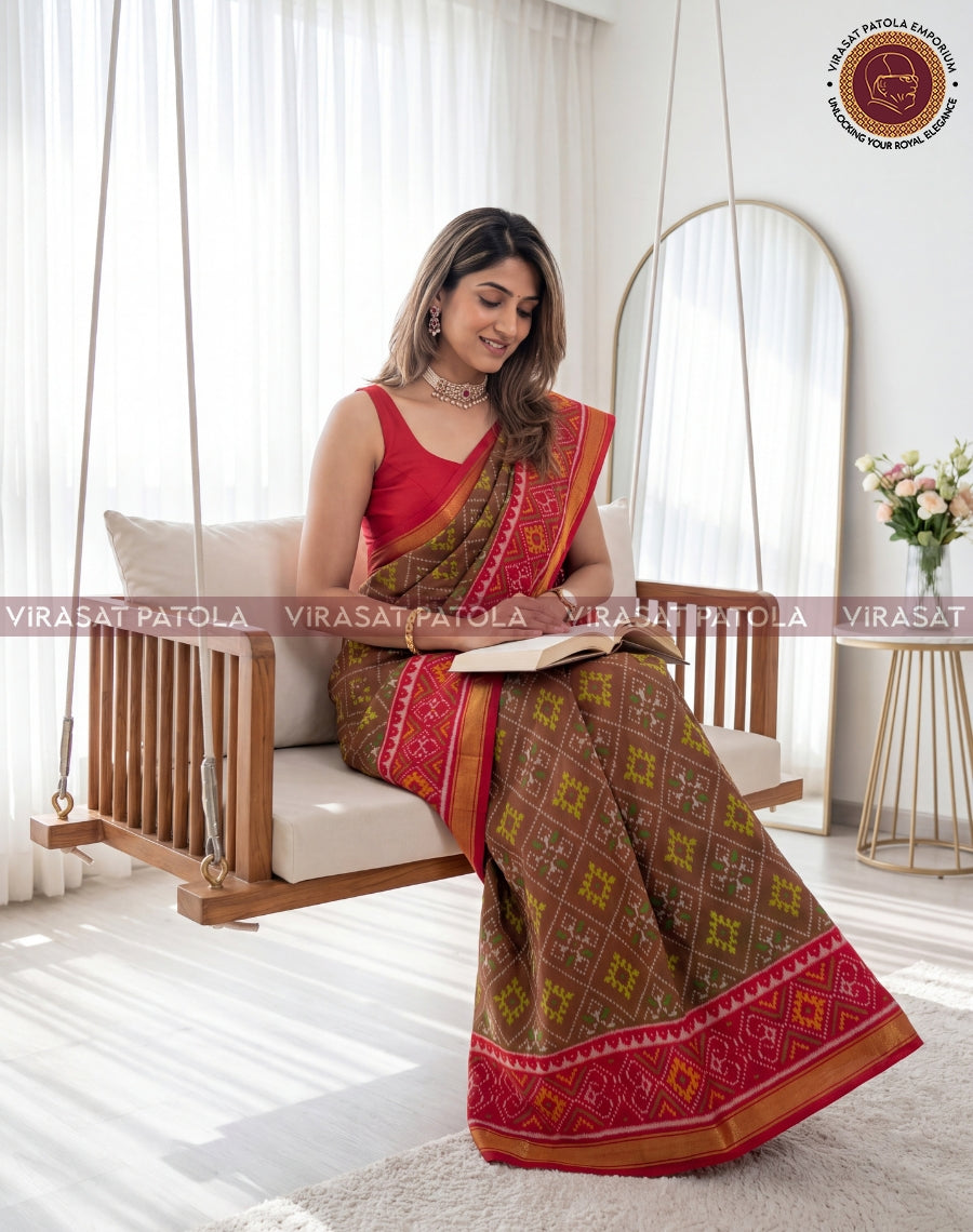 Red Green Panchanda Dual Tone Traditional Patola Saree