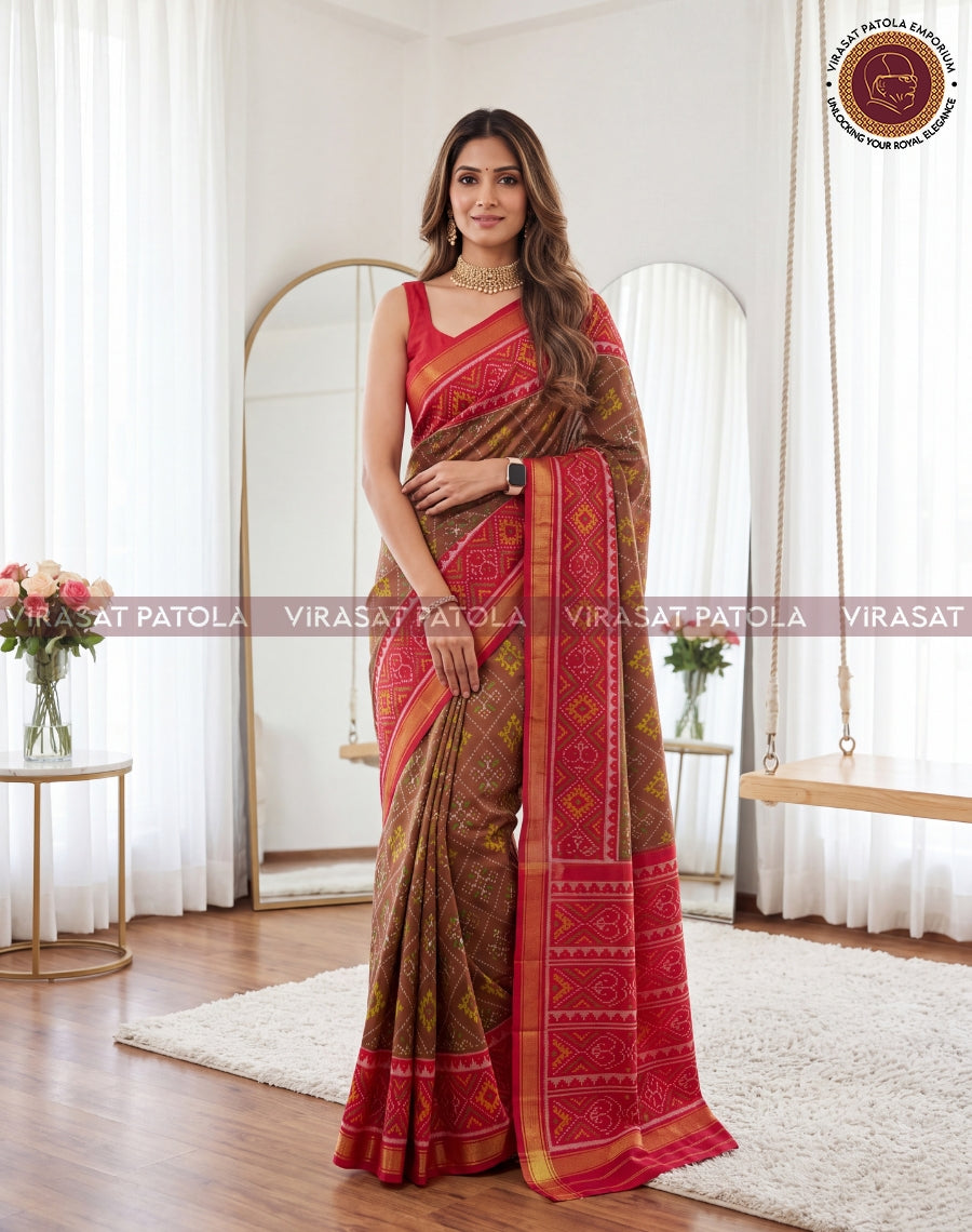 Red Green Panchanda Dual Tone Traditional Patola Saree