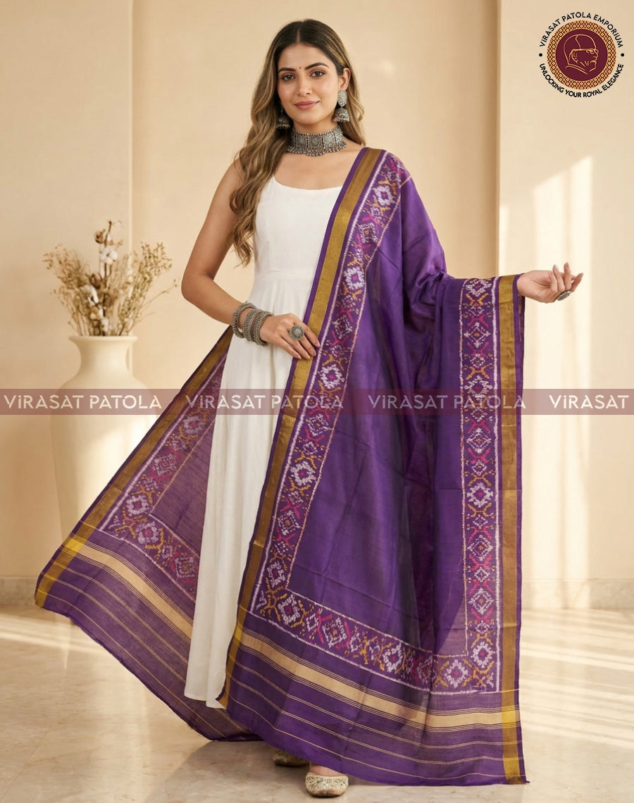 Purple traditional dupatta with woven border and patterned edge