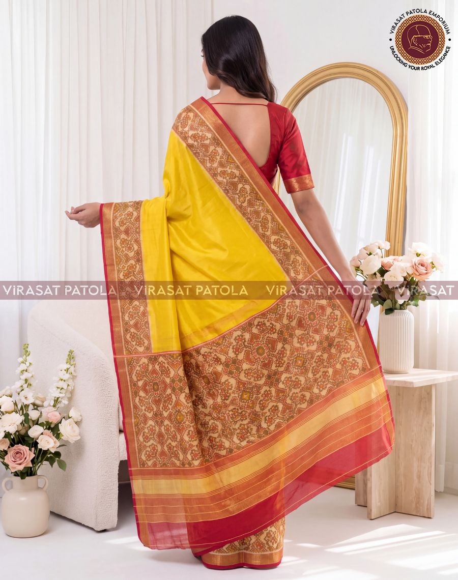 Yellow Plain Tissue Traditional Patola Saree With Designer Blouse Piece