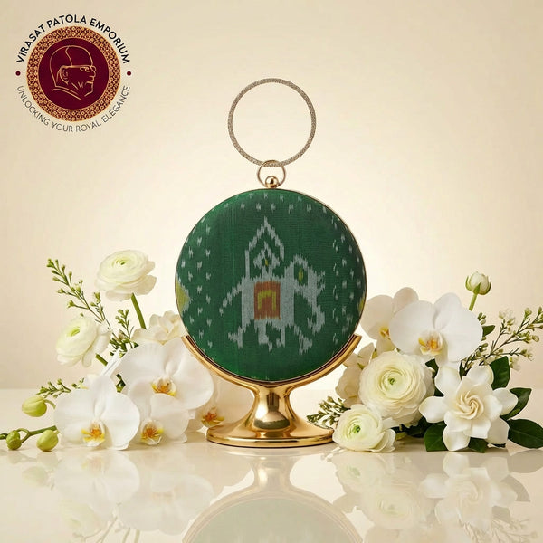 Green Narikunjar Traditional Patola Clutch