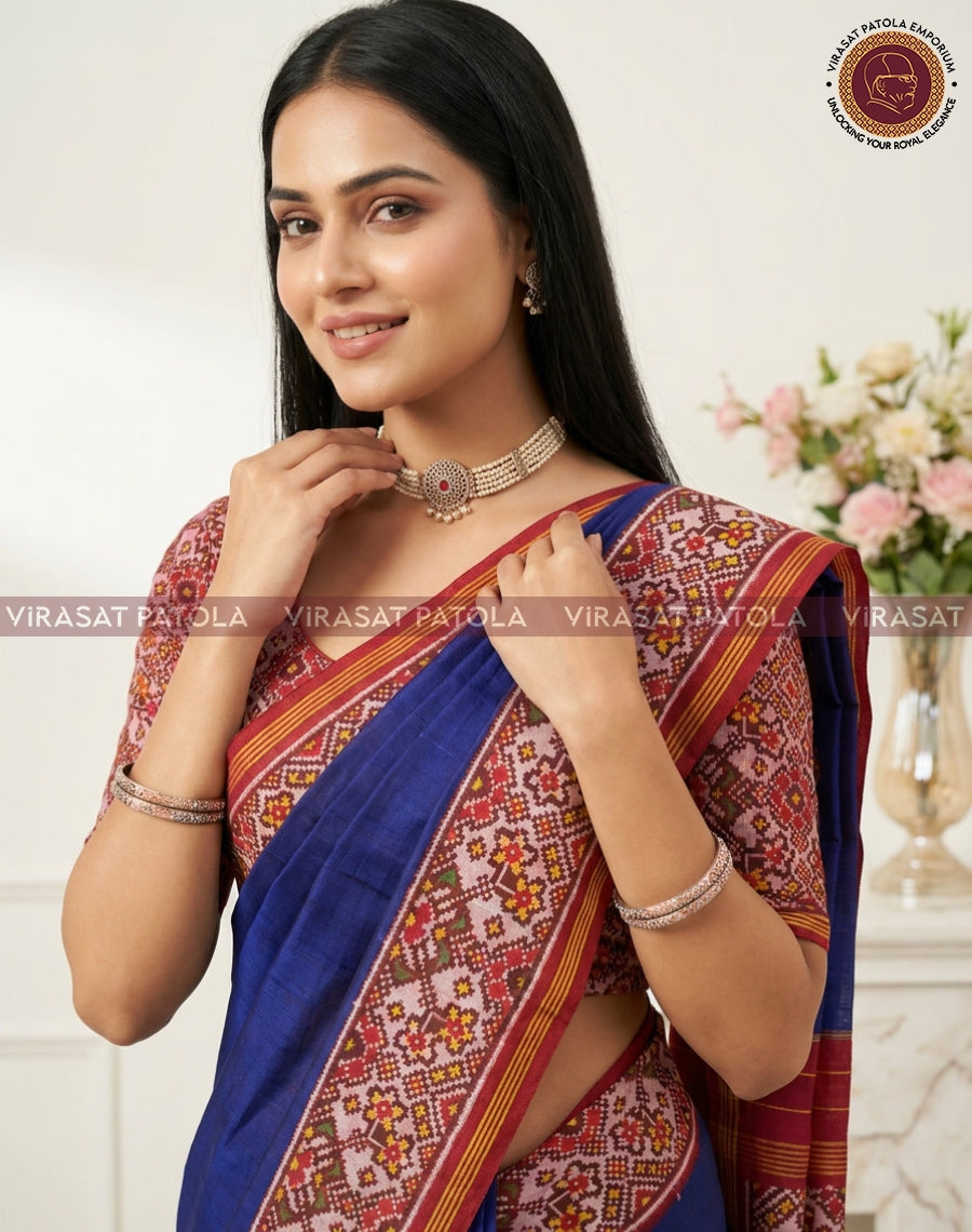 Royal Blue Navratna Border Patola Saree