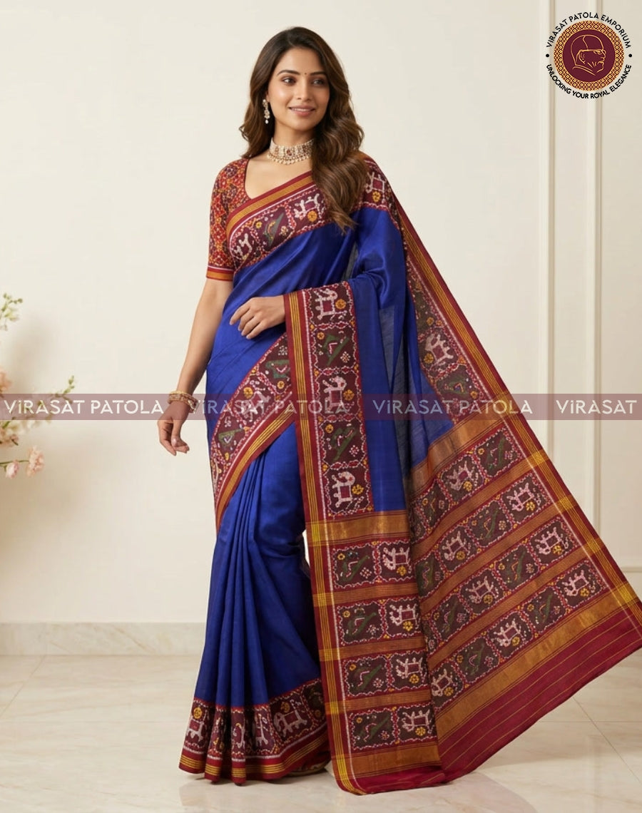Royal Blue Narikunjar Border Patola Saree