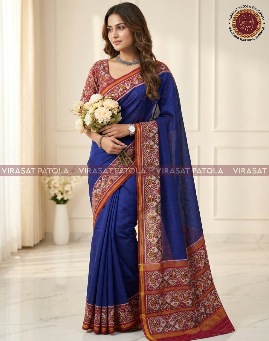 Royal Blue Navratna Border Patola Saree