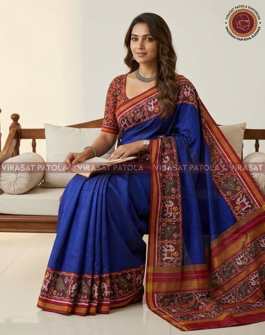 Royal Blue Narikunjar Border Patola Saree