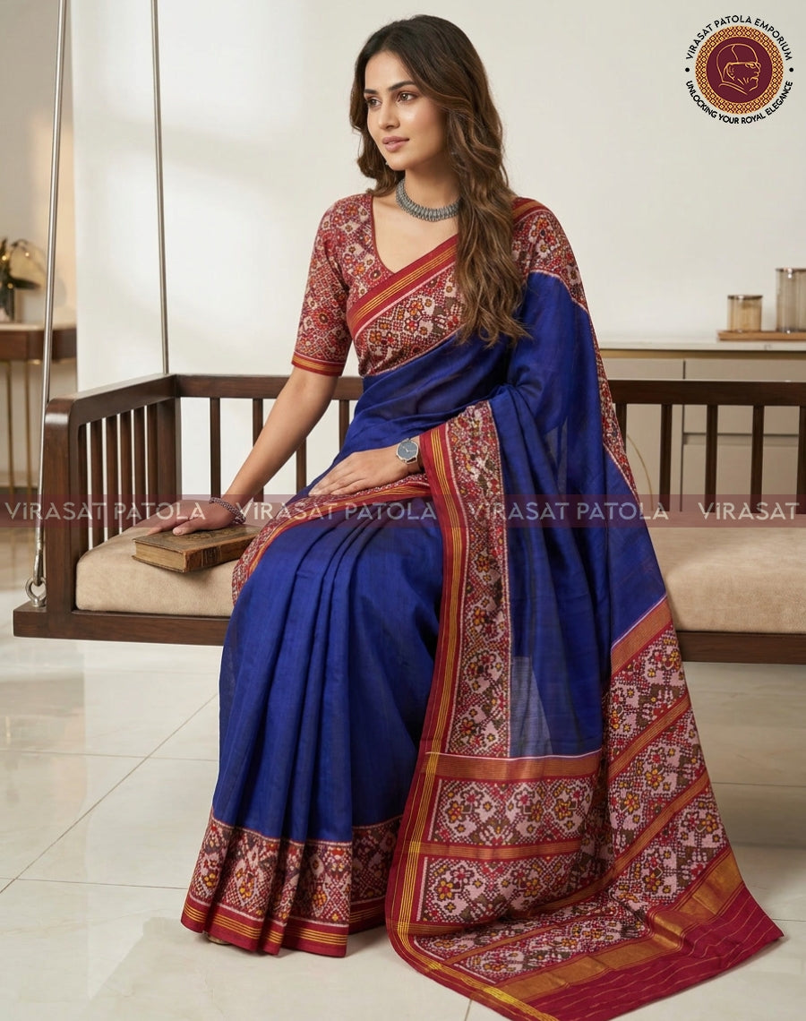 Royal Blue Navratna Border Patola Saree