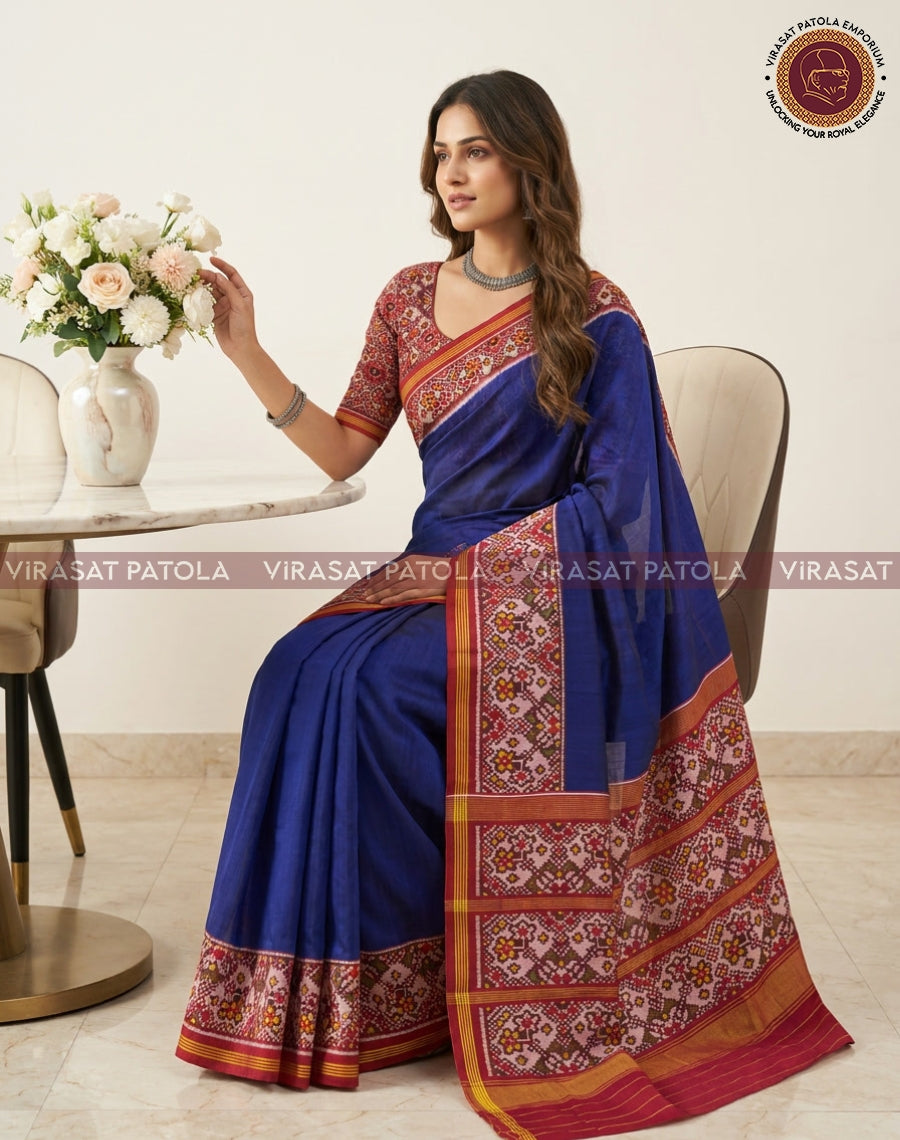Royal Blue Navratna Border Patola Saree