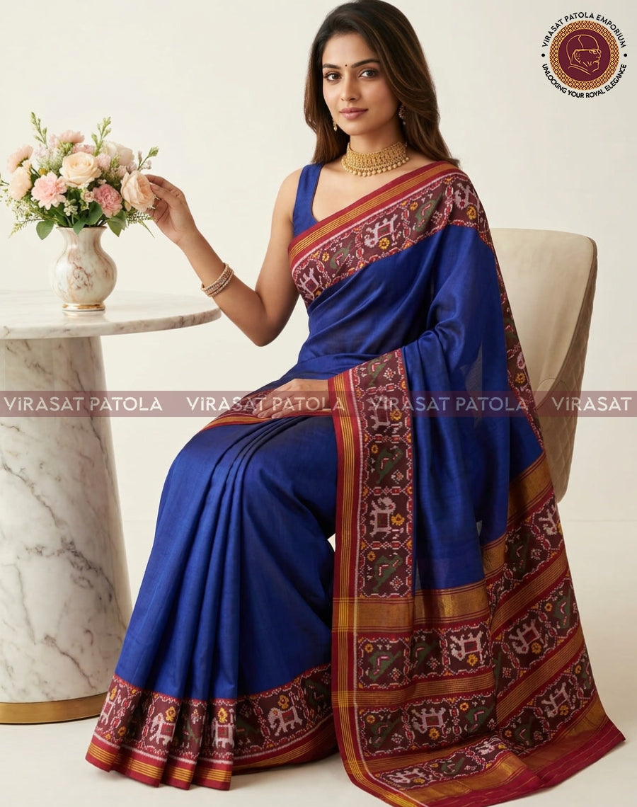 Royal Blue Narikunjar Border Patola Saree